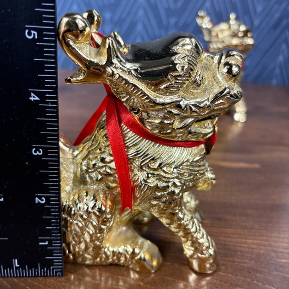 Gold Pixiu Statues Feng Shui Decor Pair of Chinese Dragon Lion Guardian Figures - Picture 14 of 14